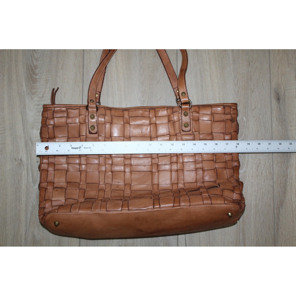 Costanza Rota Italian Leather Woven Tote Bag Tan Cognac Made in Italy Checker - Picture 8 of 12